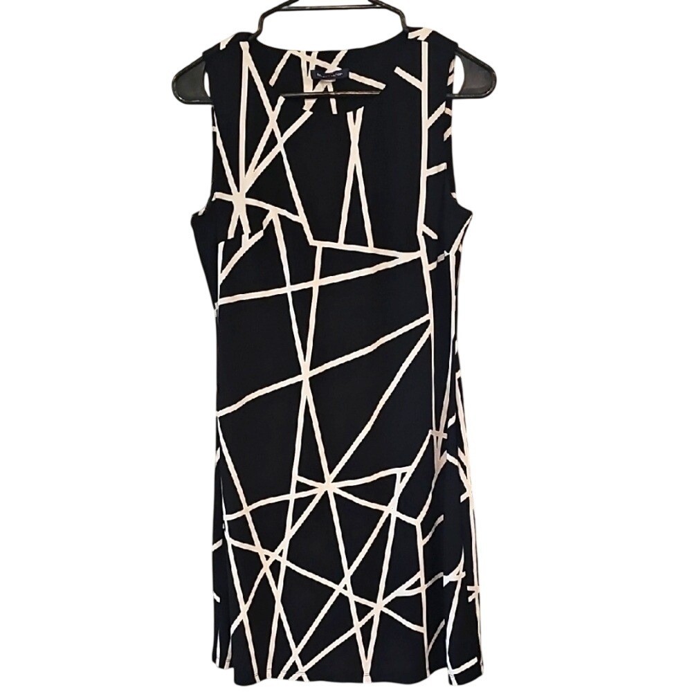 Tommy Hilfiger Sheath Sleeveless Black White Abstract Dress Womens  Medium